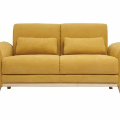 Canapé Scandinave 2 Places En Tissu Effet Velours Jaune Moutarde Et Bois Clair EKTOR