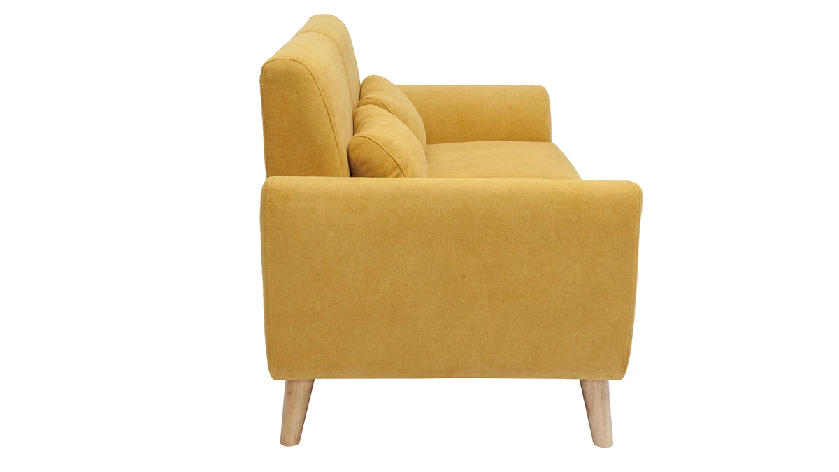 Canapé Scandinave 2 Places En Tissu Effet Velours Jaune Moutarde Et Bois Clair EKTOR 5 Canapé Scandinave 2 Places En Tissu Effet Velours Jaune Moutarde Et Bois Clair EKTOR – Image 3