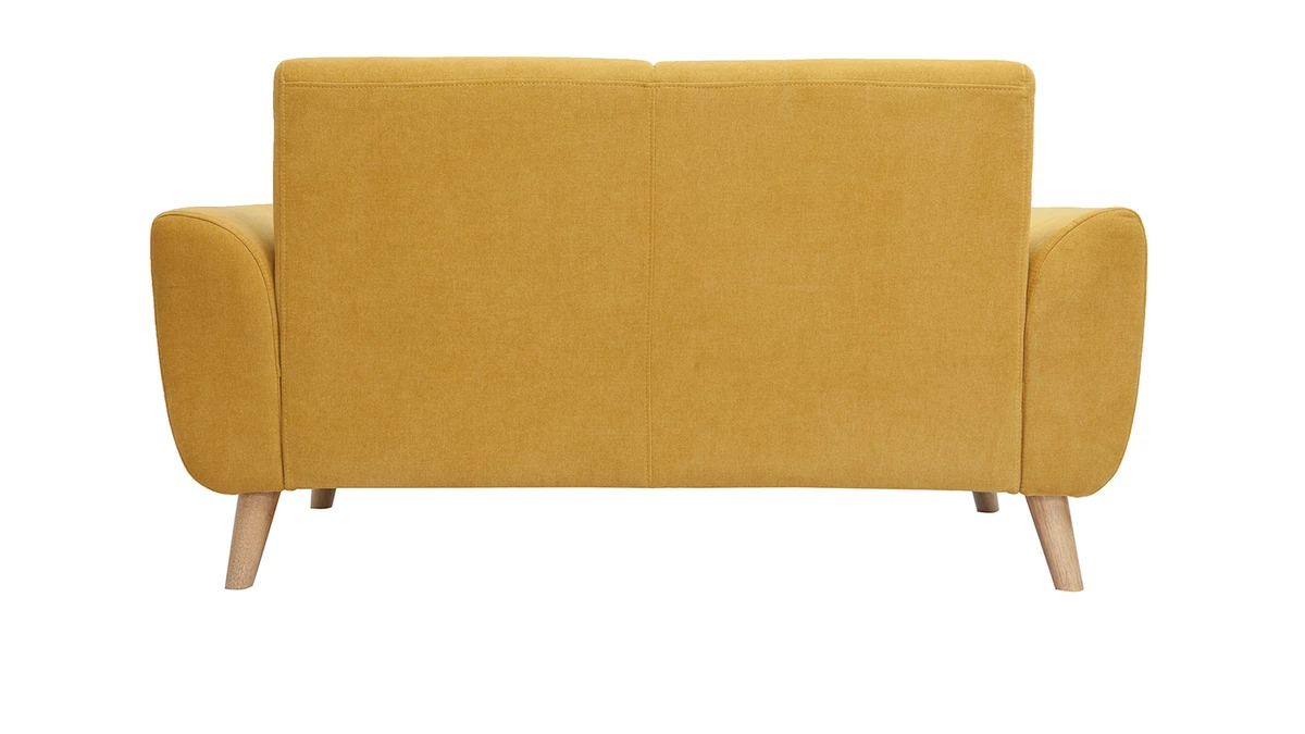 Canapé Scandinave 2 Places En Tissu Effet Velours Jaune Moutarde Et Bois Clair EKTOR 6 Canapé Scandinave 2 Places En Tissu Effet Velours Jaune Moutarde Et Bois Clair EKTOR – Image 4