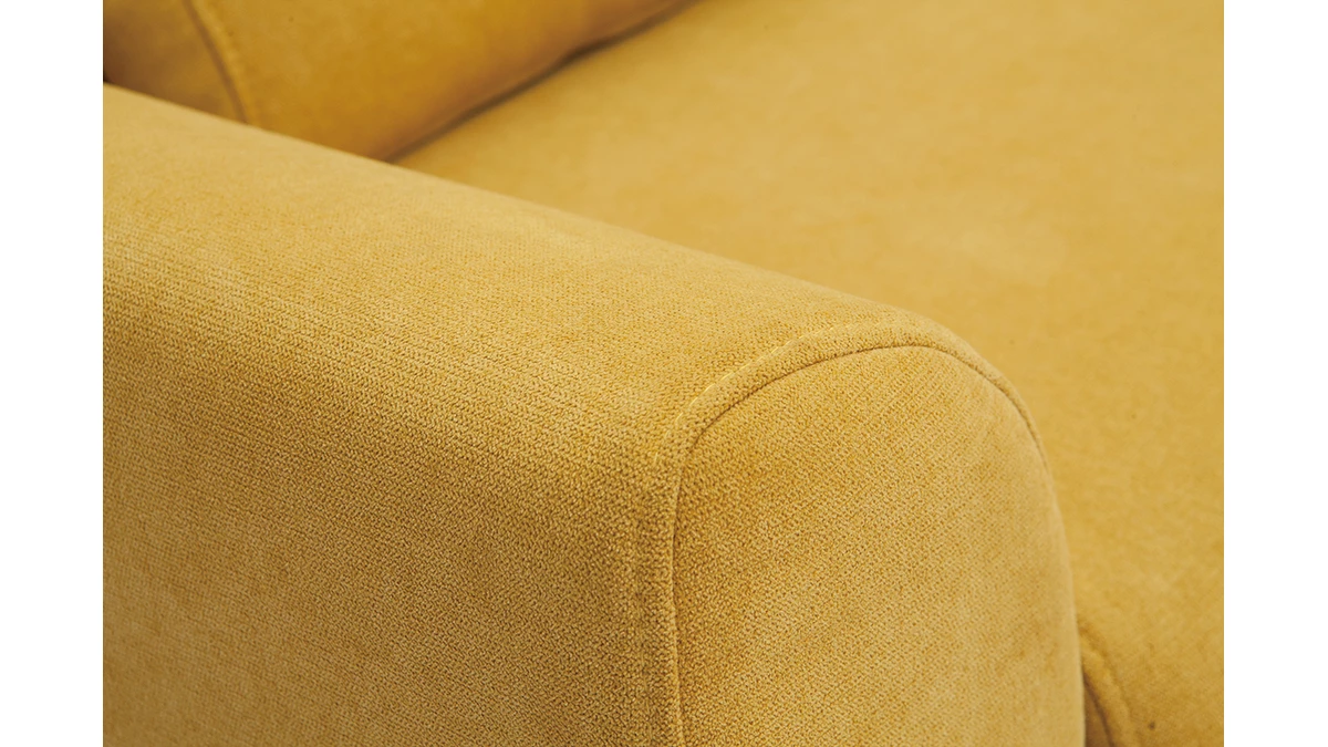 Canapé Scandinave 2 Places En Tissu Effet Velours Jaune Moutarde Et Bois Clair EKTOR 7 Canapé Scandinave 2 Places En Tissu Effet Velours Jaune Moutarde Et Bois Clair EKTOR – Image 5