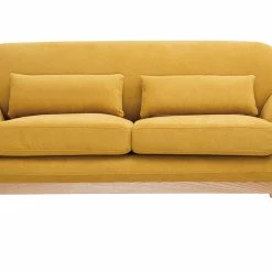 Canapé Scandinave 2 Places En Tissu Effet Velours Jaune Moutarde Et Bois Clair YOKO