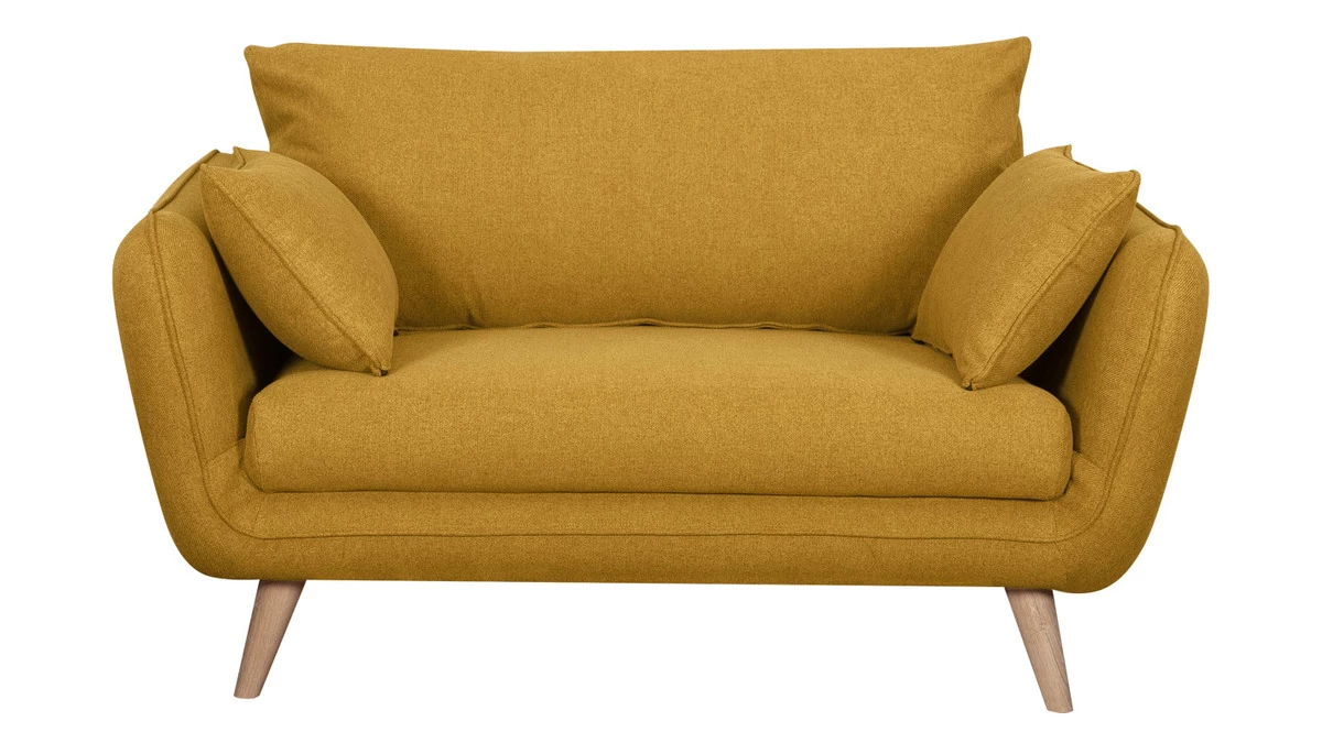 Canapé Scandinave 2 Places En Tissu Jaune Cumin Et Bois Clair CREEP 3 Canapé Scandinave 2 Places En Tissu Jaune Cumin Et Bois Clair CREEP