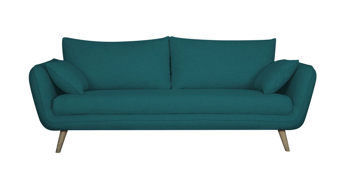 Canapé Scandinave 3 Places En Tissu Bleu Paon Et Bois Clair CREEP 3 Canapé Scandinave 3 Places En Tissu Bleu Paon Et Bois Clair CREEP