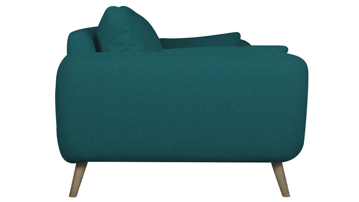 Canapé Scandinave 3 Places En Tissu Bleu Paon Et Bois Clair CREEP 5 Canapé Scandinave 3 Places En Tissu Bleu Paon Et Bois Clair CREEP – Image 3