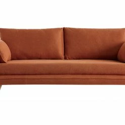 Canapé Scandinave 3 Places En Tissu Brique Et Bois Clair CREEP