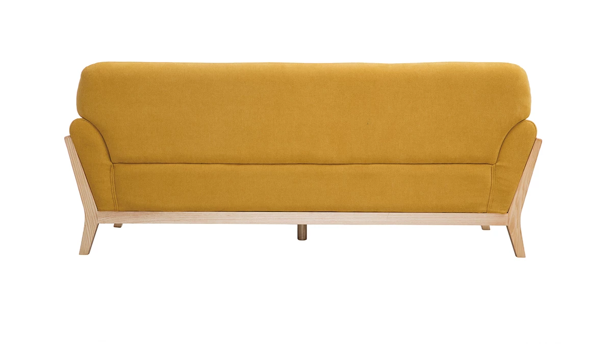Canapé Scandinave 3 Places En Tissu Effet Velours Jaune Moutarde Et Bois Clair YOKO 6 Canapé Scandinave 3 Places En Tissu Effet Velours Jaune Moutarde Et Bois Clair YOKO – Image 4