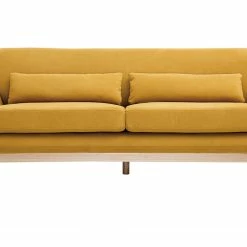 Canapé Scandinave 3 Places En Tissu Effet Velours Jaune Moutarde Et Bois Clair YOKO