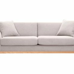 Canapé Scandinave 3 Places En Tissu Effet Velours Texturé Beige Et Bois Clair ASAKO