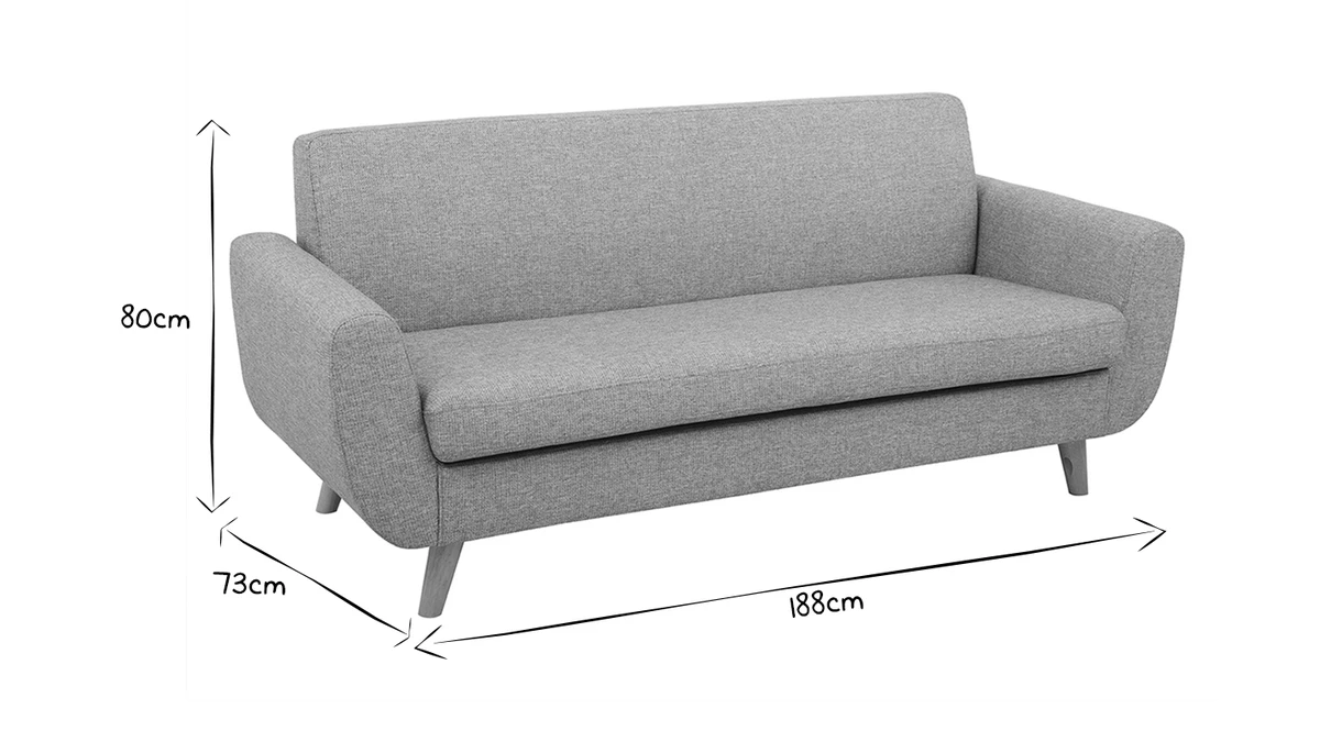 Canapé Scandinave 3 Places En Tissu Gris Clair Et Bois Clair PURE 8 Canapé Scandinave 3 Places En Tissu Gris Clair Et Bois Clair PURE – Image 6
