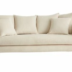 Canapé Scandinave 3 Places En Tissu Velours Côtelé Beige Et Bois Clair OLYMPIA