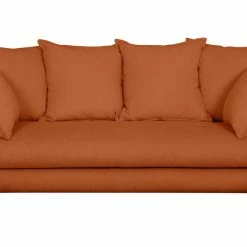 Canapé Scandinave 3 Places En Tissu Velours Côtelé Terre Brûlée Et Bois Clair OLYMPIA