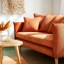 Canapé Scandinave 3 Places En Tissu Velours Côtelé Terre Brûlée Et Bois Clair OLYMPIA -Canapé Soldes canape scandinave 3 places en tissu velours cotele terre brulee et bois clair olympia 52008 634e839e4f448 1200 675