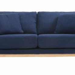 Canapé Scandinave Déhoussable 2 Places En Tissu Bleu Foncé Et Bois Clair OSLO