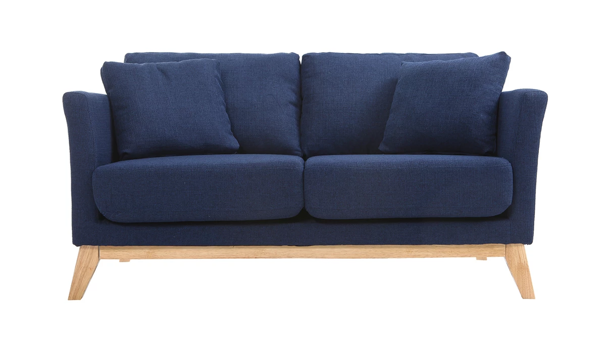 Canapé Scandinave Déhoussable 2 Places En Tissu Bleu Foncé Et Bois Clair OSLO 3 Canapé Scandinave Déhoussable 2 Places En Tissu Bleu Foncé Et Bois Clair OSLO