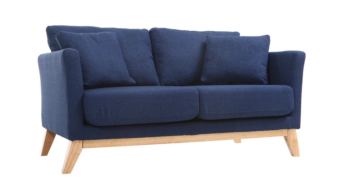 Canapé Scandinave Déhoussable 2 Places En Tissu Bleu Foncé Et Bois Clair OSLO 4 Canapé Scandinave Déhoussable 2 Places En Tissu Bleu Foncé Et Bois Clair OSLO – Image 2