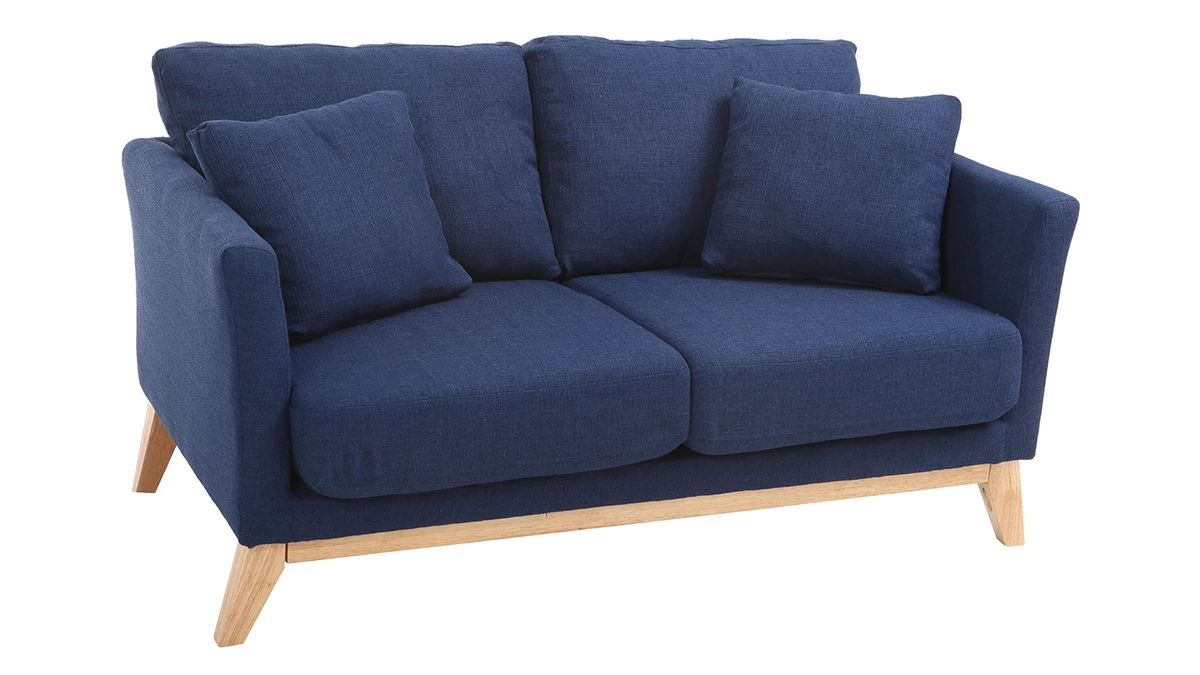 Canapé Scandinave Déhoussable 2 Places En Tissu Bleu Foncé Et Bois Clair OSLO 6 Canapé Scandinave Déhoussable 2 Places En Tissu Bleu Foncé Et Bois Clair OSLO – Image 4