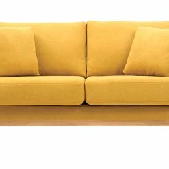 Canapé Scandinave Déhoussable 2 Places En Tissu Effet Velours Moutarde Et Bois Clair OSLO