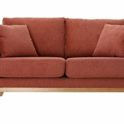 Canapé Scandinave Déhoussable 2 Places En Tissu Effet Velours Texturé Terracotta Et Bois Clair OSLO