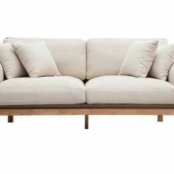 Canapé Scandinave Déhoussable 3 Places En Tissu Blanc Crème Et Bois Clair KYO