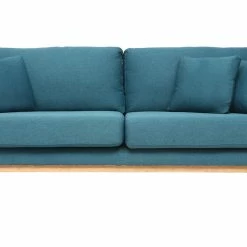 Canapé Scandinave Déhoussable 3 Places En Tissu Bleu Canard Et Bois Clair OSLO