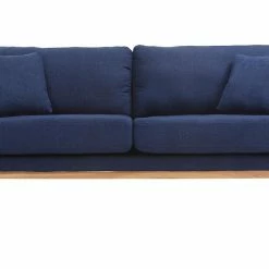 Canapé Scandinave Déhoussable 3 Places En Tissu Bleu Foncé Et Bois Clair OSLO