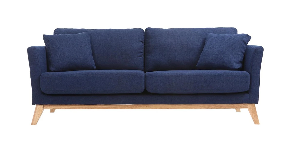 Canapé Scandinave Déhoussable 3 Places En Tissu Bleu Foncé Et Bois Clair OSLO 3 Canapé Scandinave Déhoussable 3 Places En Tissu Bleu Foncé Et Bois Clair OSLO