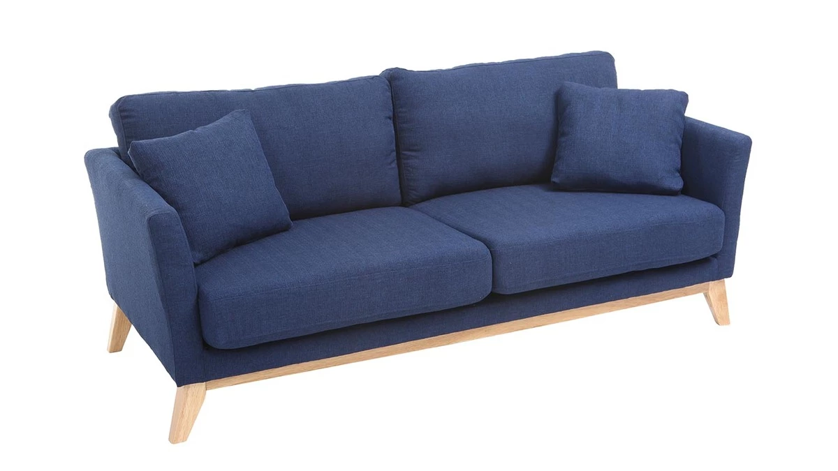 Canapé Scandinave Déhoussable 3 Places En Tissu Bleu Foncé Et Bois Clair OSLO 6 Canapé Scandinave Déhoussable 3 Places En Tissu Bleu Foncé Et Bois Clair OSLO – Image 4