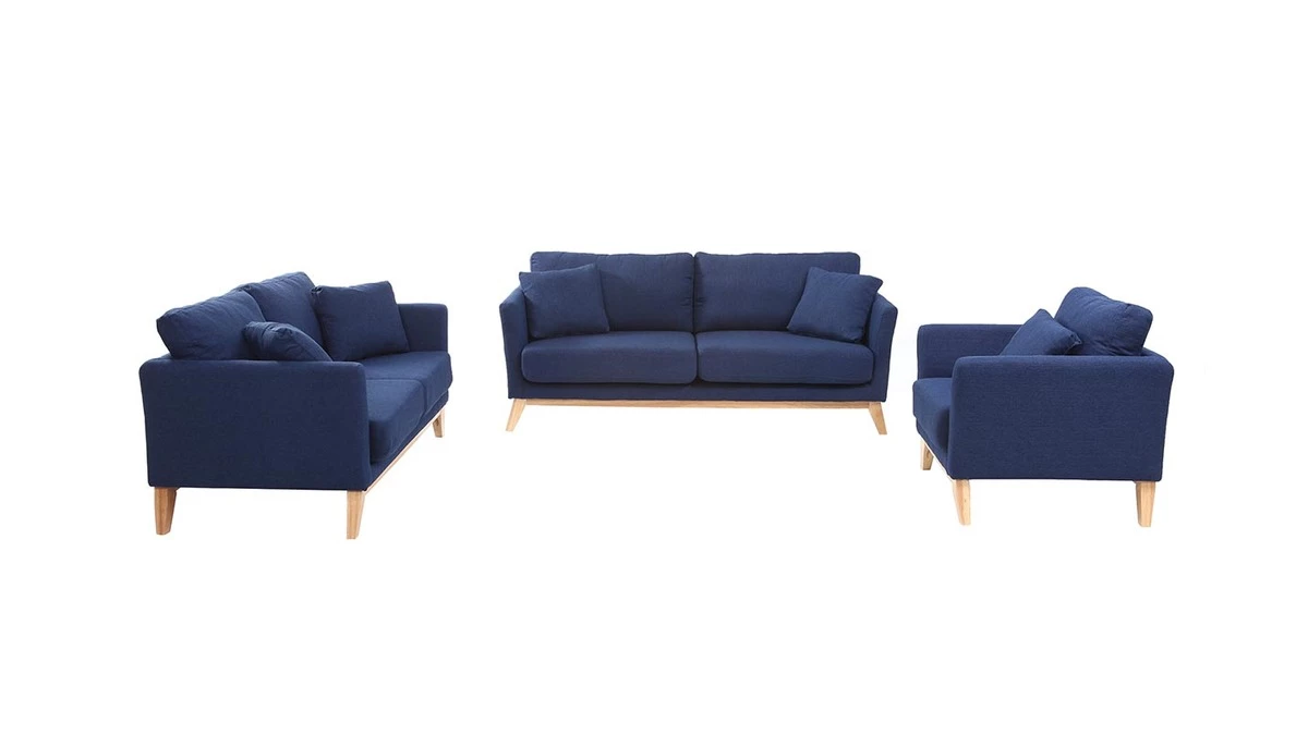 Canapé Scandinave Déhoussable 3 Places En Tissu Bleu Foncé Et Bois Clair OSLO 9 Canapé Scandinave Déhoussable 3 Places En Tissu Bleu Foncé Et Bois Clair OSLO – Image 7