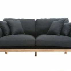 Canapé Scandinave Déhoussable 3 Places En Tissu Gris Anthracite Et Bois Clair KYO