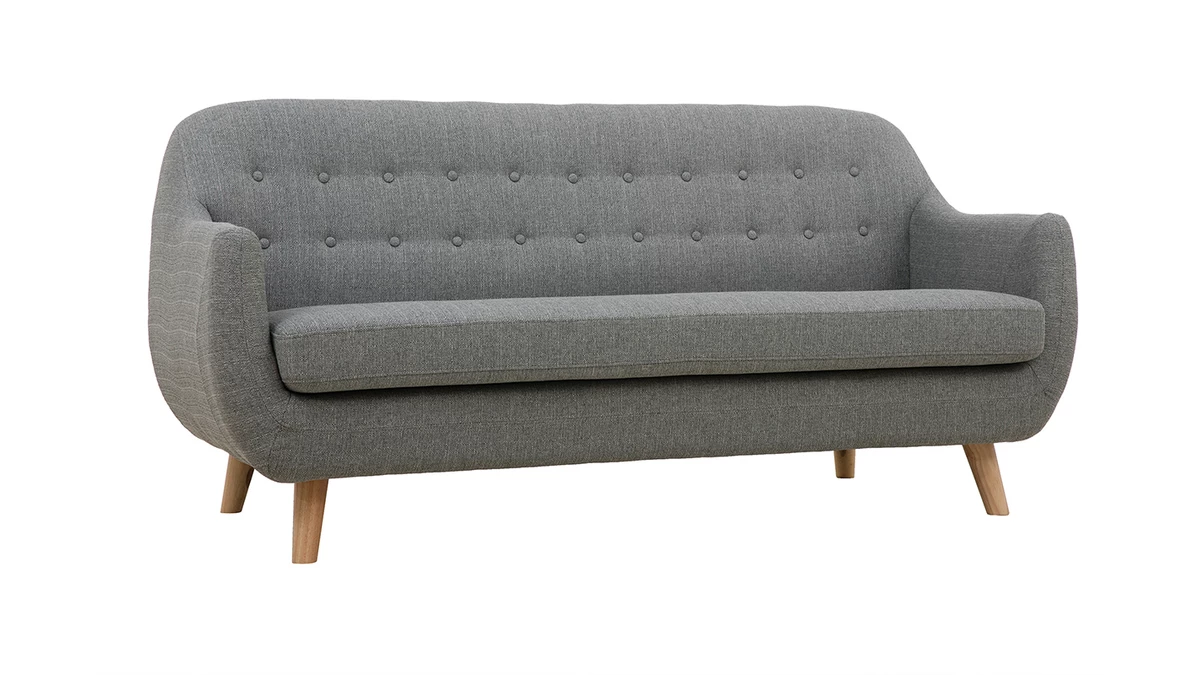 Canapé Scandinave Déhoussable 3 Places En Tissu Gris Clair Et Bois Clair YNOK 4 Canapé Scandinave Déhoussable 3 Places En Tissu Gris Clair Et Bois Clair YNOK – Image 2