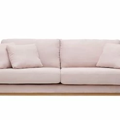 Canapé Scandinave Déhoussable 3 Places En Tissu Rose Et Bois Clair OSLO