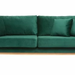 Canapé Scandinave Déhoussable 3 Places En Tissu Velours Vert émeraude Et Bois Clair OSLO