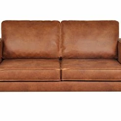 Canapé Vintage 2 Places Cuir Marron Cognac Aspect Vieilli Et Métal Noir SONNY