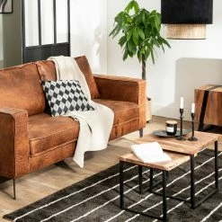 Canapé Vintage 2 Places Cuir Marron Cognac Aspect Vieilli Et Métal Noir SONNY -Canapé Soldes canape vintage 2 places cuir marron cognac aspect vieilli et metal noir sonny 52271 63440ad60a311 1200 675