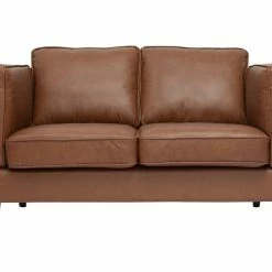 Canapé Vintage 2 Places Cuir Marron Et Bois Foncé BRADLEY