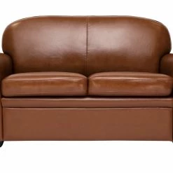 Canapé Vintage 2 Places Marron Et Bois Noir CLUB