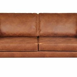 Canapé Vintage 3 Places Cuir Marron Cognac Aspect Vieilli Et Métal Noir SONNY