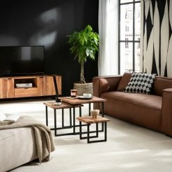 Canapé Vintage 3 Places Cuir Marron Et Bois Noir COBAIN -Canapé Soldes canape vintage 3 places cuir marron et bois noir cobain 50586 62568bba0e69b 1200 675