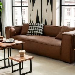 Canapé Vintage 3 Places Cuir Marron Et Bois Noir COBAIN -Canapé Soldes canape vintage 3 places cuir marron et bois noir cobain 50586 62568bc2c6889 1200 675