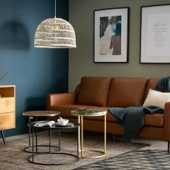 Canapé Vintage 3 Places Cuir Marron Et Bois Noir OXMO -Canapé Soldes canape vintage 3 places cuir marron et bois noir oxmo 47852 5f7dcdd6ae846 1200 675