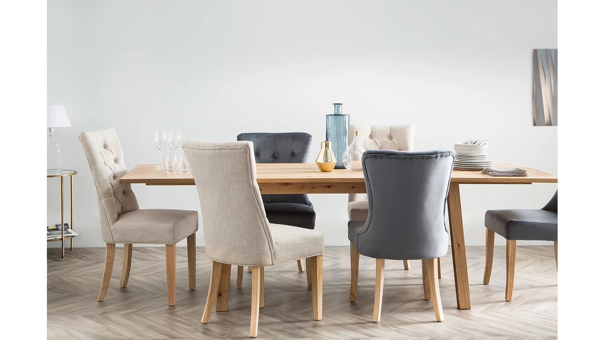 Chaise Classique En Tissu Gris Foncé Et Bois Clair Massif VOLTAIRE 7 Chaise Classique En Tissu Gris Foncé Et Bois Clair Massif VOLTAIRE – Image 5