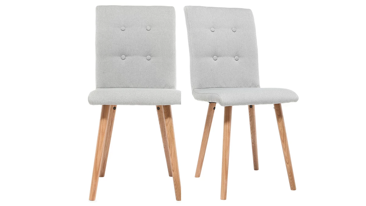 Chaise Design En Tissu Gris Clair Et Bois Clair Massif (lot De 2) HORTA 3 Chaise Design En Tissu Gris Clair Et Bois Clair Massif (lot De 2) HORTA