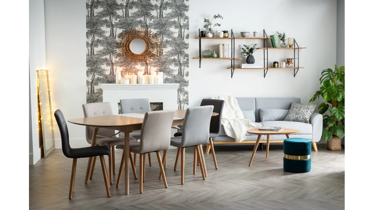 Chaise Design En Tissu Gris Clair Et Bois Clair Massif (lot De 2) HORTA 7 Chaise Design En Tissu Gris Clair Et Bois Clair Massif (lot De 2) HORTA – Image 5