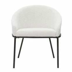 Chaise Design En Tissu Velours Chenille Blanc Cassé Et Métal Noir JENNA