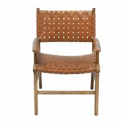 Chaise En Bois Teck Massif Et Sangles En Cuir Marron LODGE