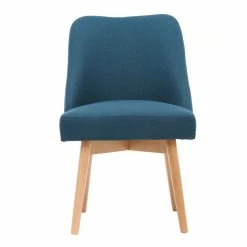 Chaise Scandinave En Tissu Bleu Canard Et Bois Clair Massif LIV