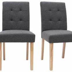 Chaises Capitonnées En Tissu Gris Foncé Et Bois Clair Massif (lot De 2) ESTER