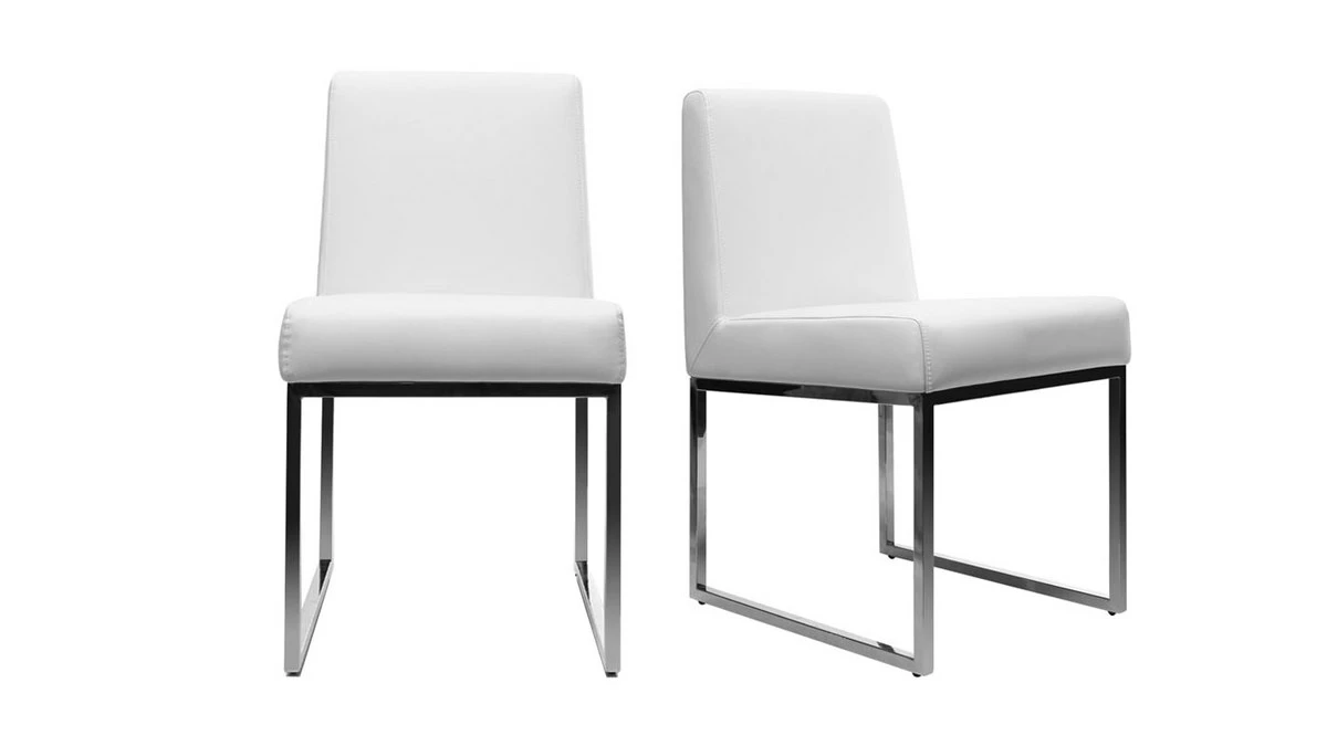 Chaises Design Blanc Et Acier Chromé (lot De 2) JUNIA 3 Chaises Design Blanc Et Acier Chromé (lot De 2) JUNIA