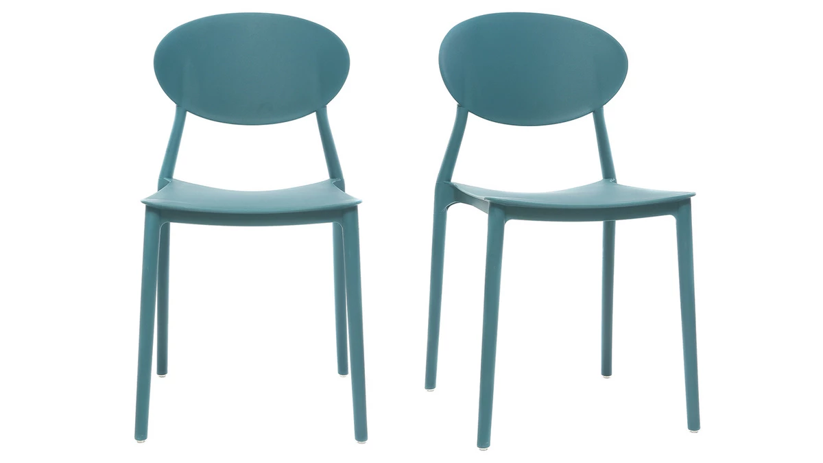 Chaises Design Empilables Bleu Canard (lot De 2) ANNA 3 Chaises Design Empilables Bleu Canard (lot De 2) ANNA