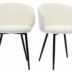 Chaises Design En Tissu Effet Laine Bouclée écru Et Métal Noir (lot De 2) ROSALIE